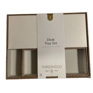 Threshold Desk‎ Tray Set 2 Piece Woven Style Organizer Home Office Beige